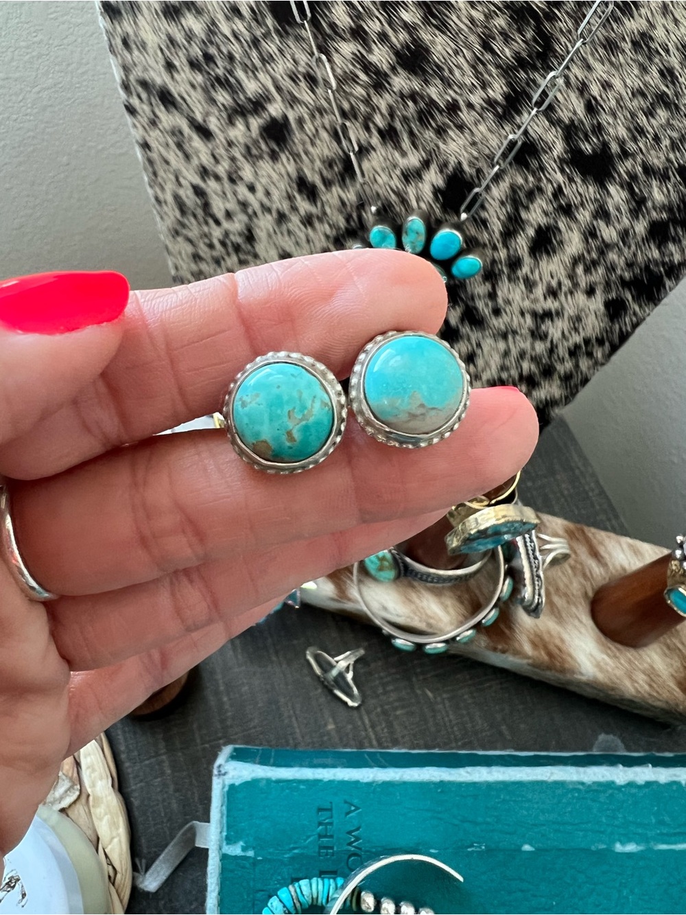 Sterling Silver Turquoise Stud Earrings - Bright Blue